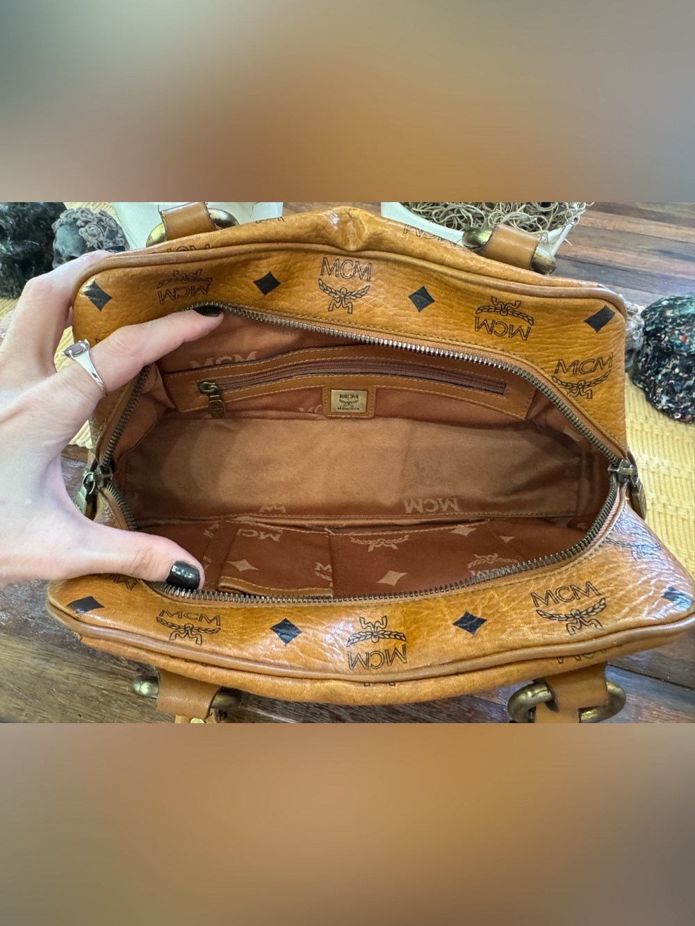 MCM Cognac Visetos Monogram dual-pocket satchel - Picture 8 of 17